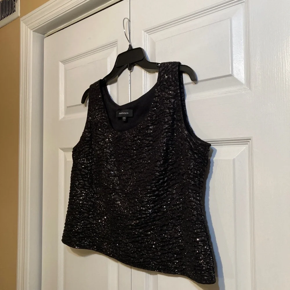 6/27/26 R&M Richards Black Glitter Shimmer Sleeveless Evening Tank Top Size L - Picture 3 of 9
